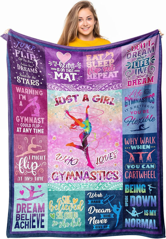 Girls Gymnastics Blanket Gift for Daughter, Gymnastics Christmas Birthday Gifts Throw Blanket BD0073