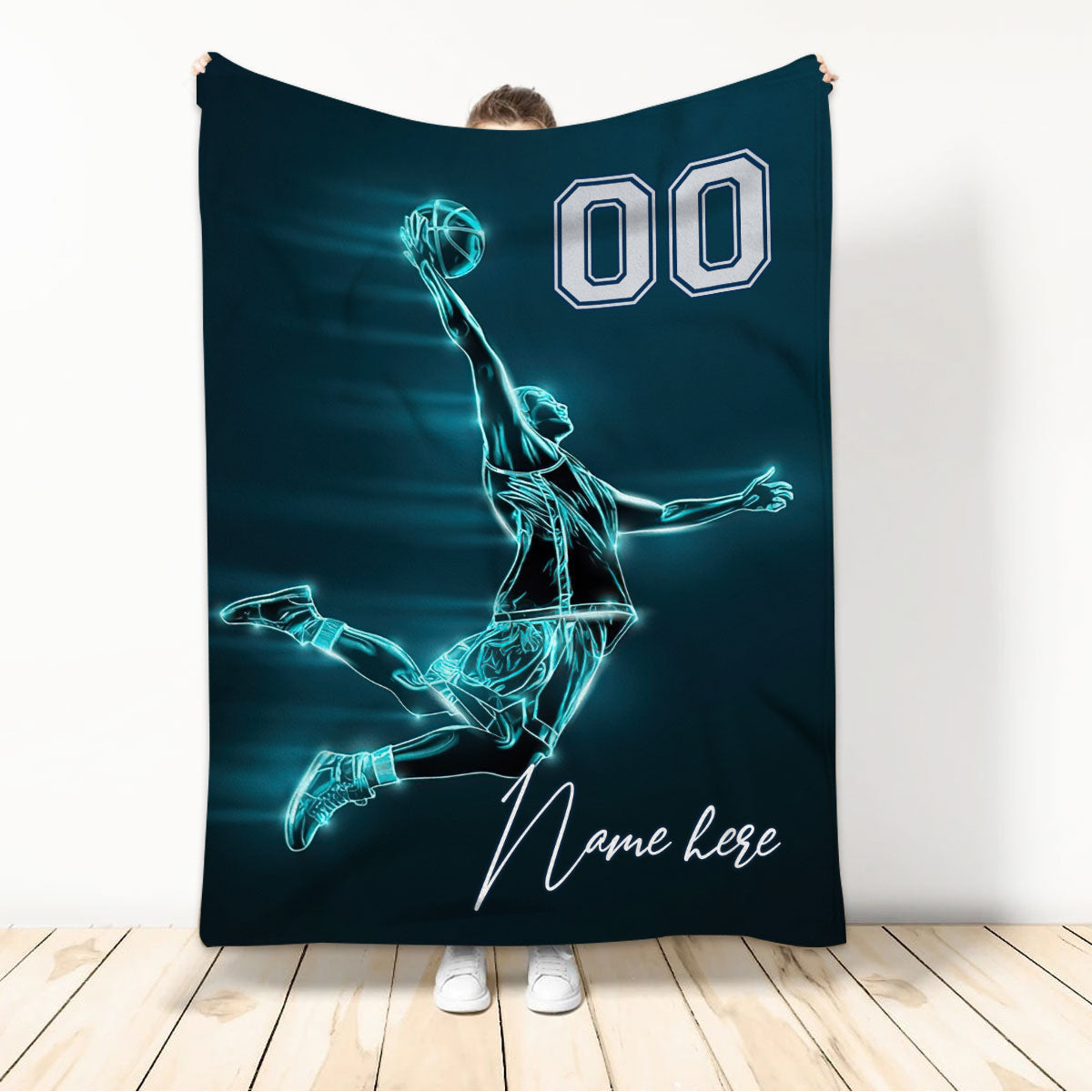 Personalized Basketball Boy Sherpa Fleece Blanket, Son Birthday Gift, Custom Name Number Soft Cozy Plush Throw Blanket BD0075