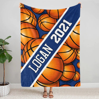 Personalized Basketball Boy Sherpa Fleece Blanket, Son Birthday Gift, Custom Name Number Soft Cozy Plush Throw Blanket BD0075