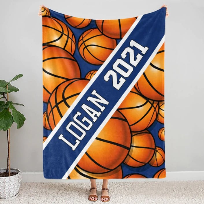 Personalized Basketball Throw Blanket, Basketball Players Name and Number, Gift for Son BD0091