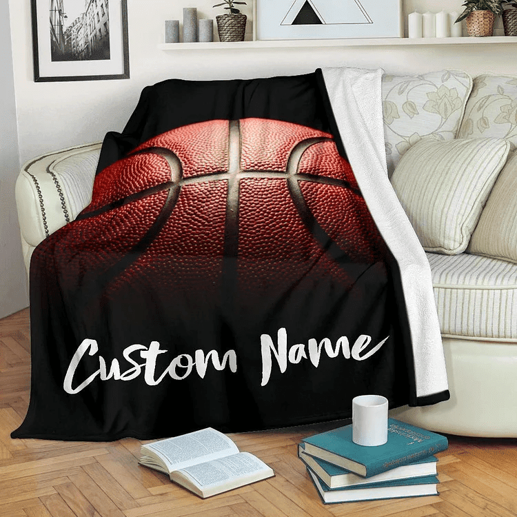 Personalized Basketball Boy Sherpa Fleece Blanket, Son Birthday Gift, Custom Name Number Soft Cozy Plush Throw Blanket BD0075