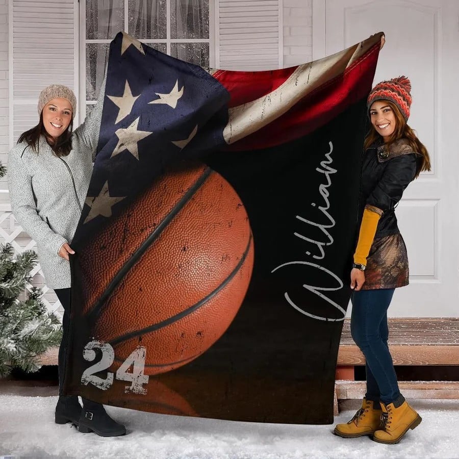 Personalized Basketball Throw Blanket, Basketball Players Name and Number, Gift for Son BD0091