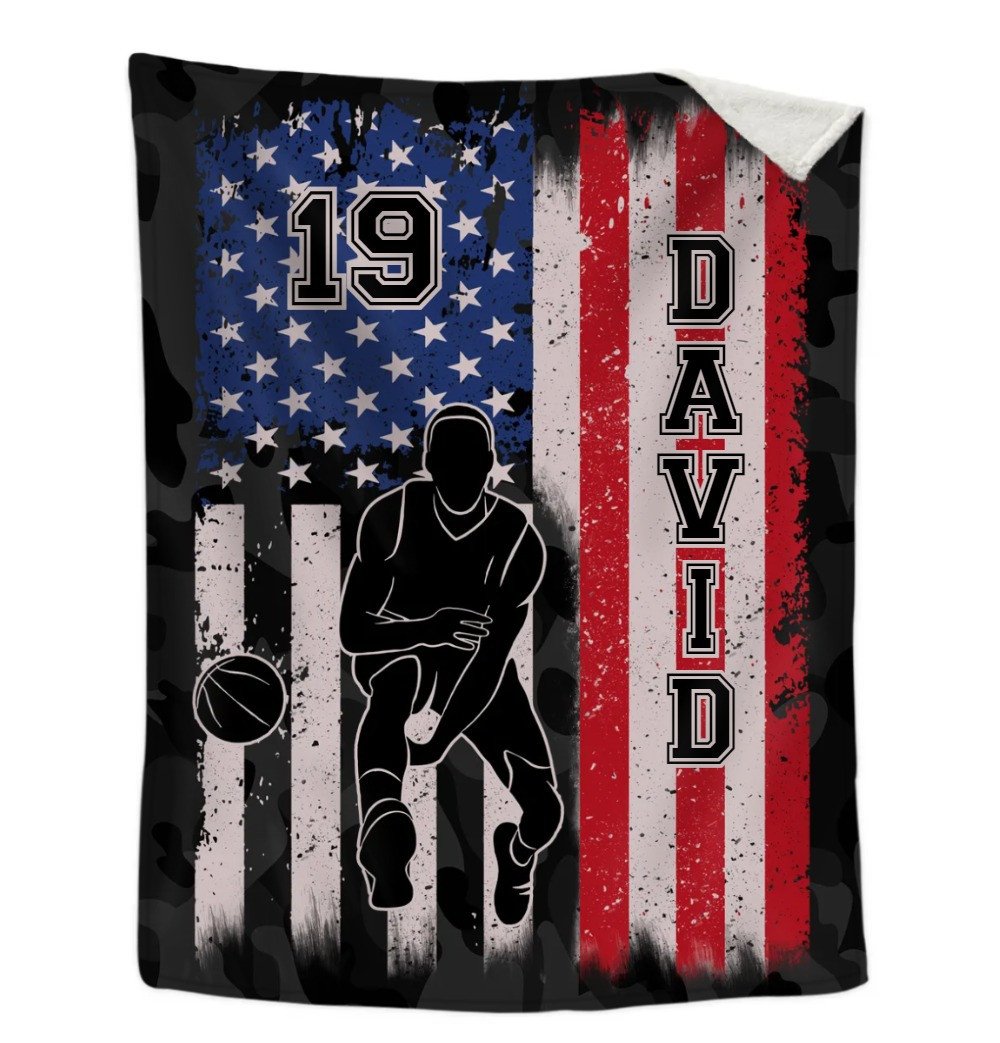 Personalized Basketball Throw Blanket, Basketball Players Name and Number, Gift for Son BD0091