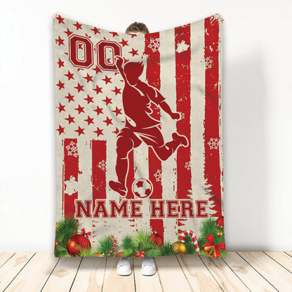 Customized Soccer Players Throw Blanket US Flag Soccer Team Gift for Friend, Colleague BD0083