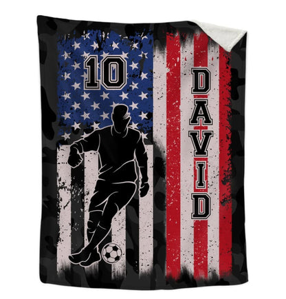 Customized Soccer Players Throw Blanket US Flag Soccer Team Gift for Friend, Colleague BD0083