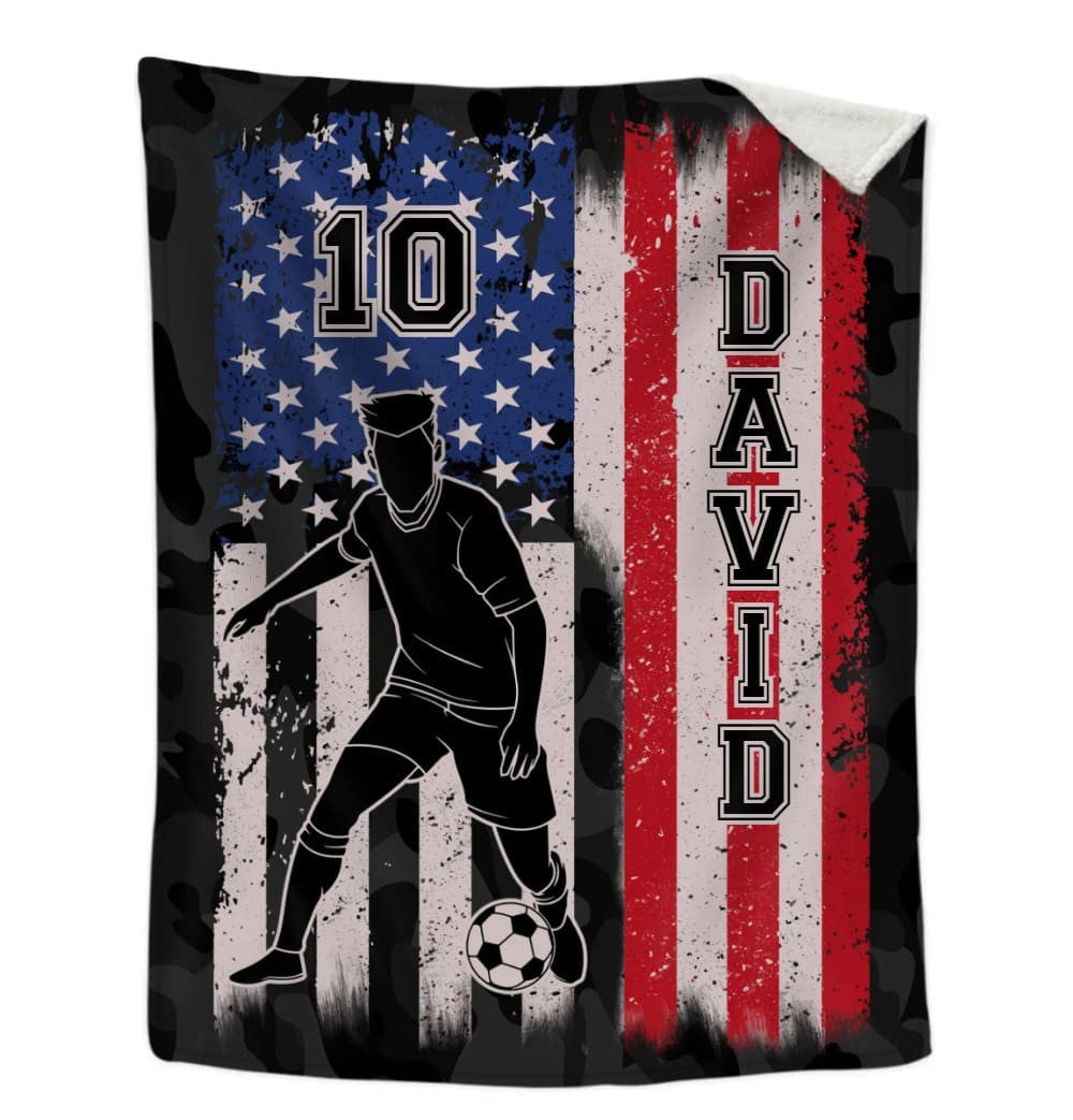 Customized Soccer Players Throw Blanket US Flag Soccer Team Gift for Friend, Colleague BD0083