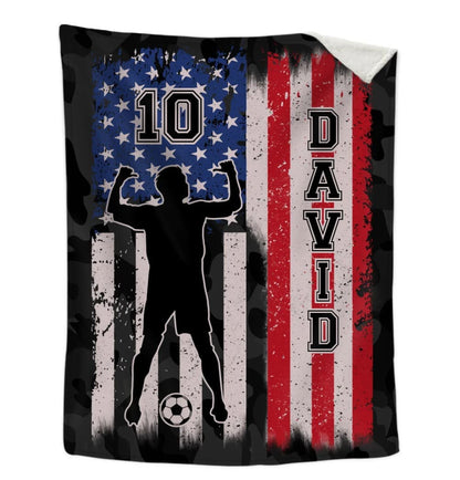 Customized Soccer Players Throw Blanket US Flag Soccer Team Gift for Friend, Colleague BD0083