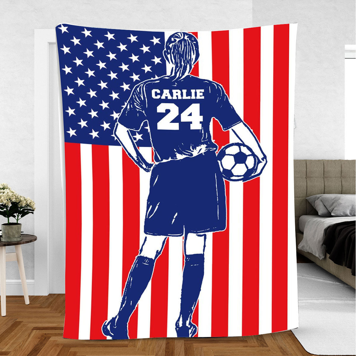 Customized Soccer Players Throw Blanket US Flag Soccer Team Gift for Friend, Colleague BD0083