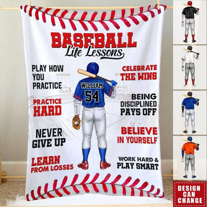 Baseball Life Lessons, Gift For Him, Personalized Blanket, Baseball Lover Blanket BD0024