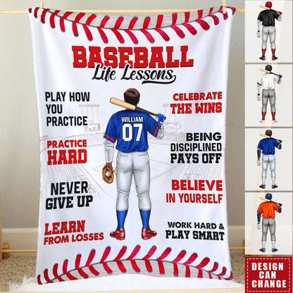 Baseball Life Lessons, Gift For Him, Personalized Blanket, Baseball Lover Blanket BD0024