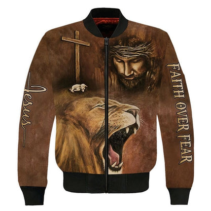 Faith Over Fear Lion And God All Over Print 3D T Shirts, God 3D Full Print Hoodie Sublimation God Shirts TO0231