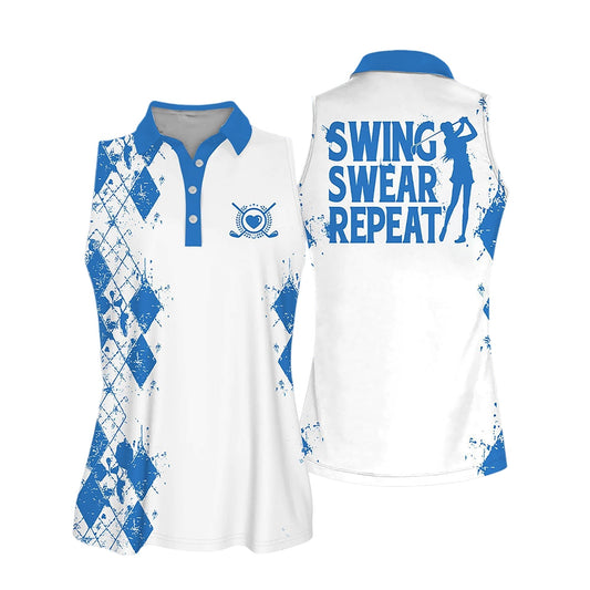 Sleeveless Women Polo Shirt For Ladies Swing Swear Drink Repeat Shirt Love Golf Shirt SO1014