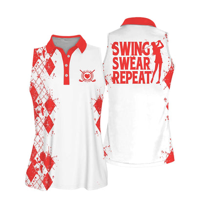 Sleeveless Women Polo Shirt For Ladies Swing Swear Drink Repeat Shirt Love Golf Shirt SO1014