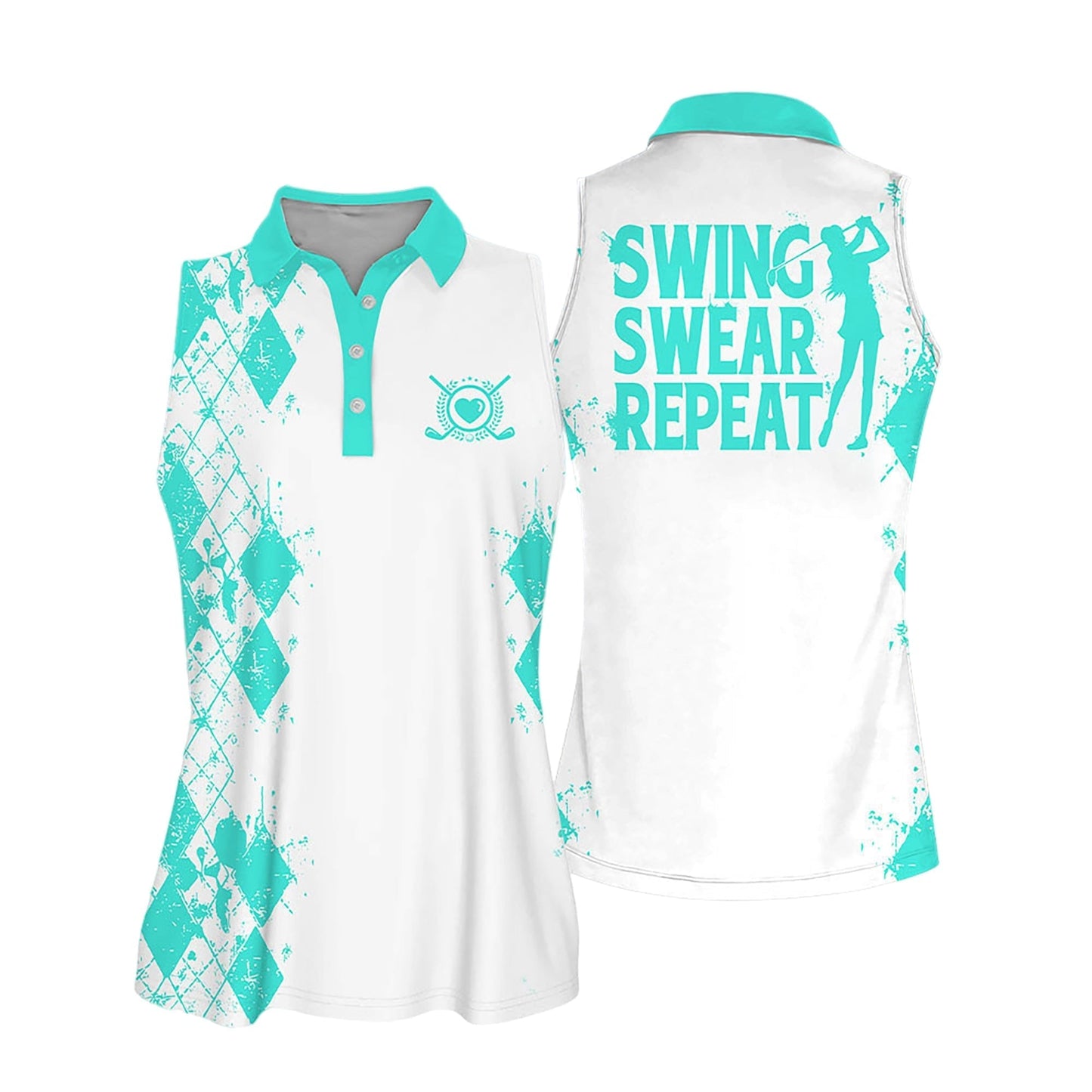 Sleeveless Women Polo Shirt For Ladies Swing Swear Drink Repeat Shirt Love Golf Shirt SO1014