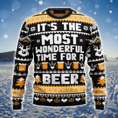 Beer Merry Christmas Ugly Christmas Sweater, Wonderful Time For A Beer Ugly Sweater, Perfect Gift For Beer Lovers SO0950