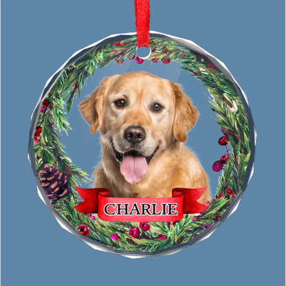 Custom Photo Journeying To The Rainbow Bridge, Leaving Love In Every Step - Memorial Personalized Custom Circle Glass Ornament -Sympathy Pet Ornament ON0405