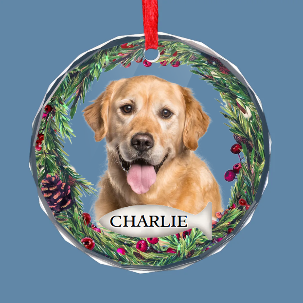 Custom Photo Journeying To The Rainbow Bridge, Leaving Love In Every Step - Memorial Personalized Custom Circle Glass Ornament -Sympathy Pet Ornament ON0405