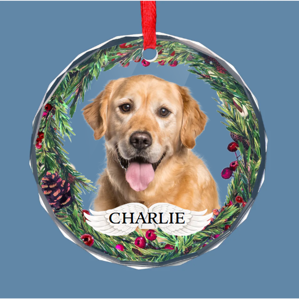 Custom Photo Journeying To The Rainbow Bridge, Leaving Love In Every Step - Memorial Personalized Custom Circle Glass Ornament -Sympathy Pet Ornament ON0405