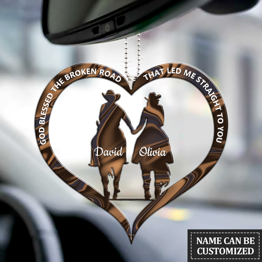 Cowboy and Cowgirl Holding Hands God Blessed Personalized Ornament, Car Ornament For Cowboy Cowgirl SO1069