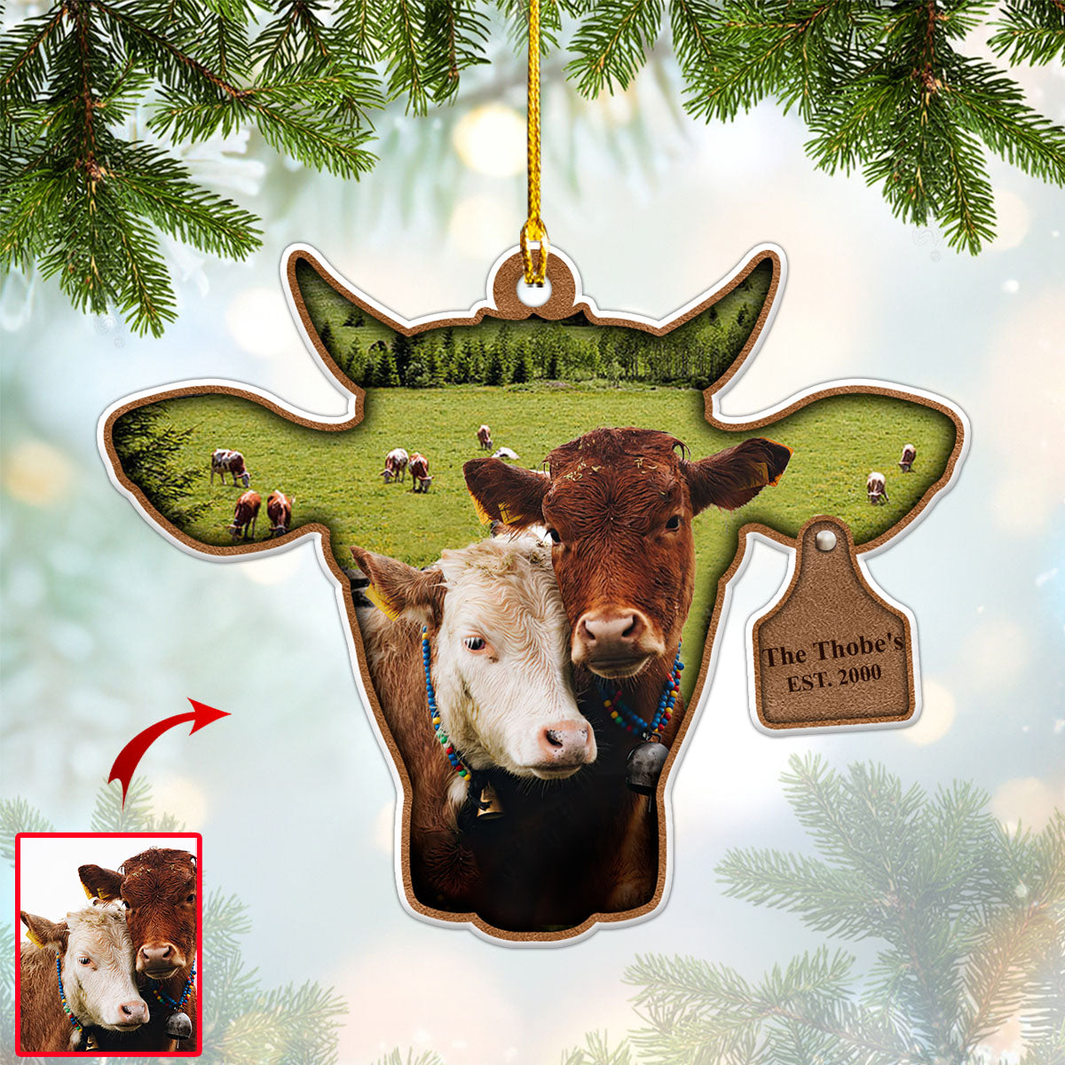 Cow Ornament , Personalized Christmas Ornament, Custom Gift For Farmer OO1680