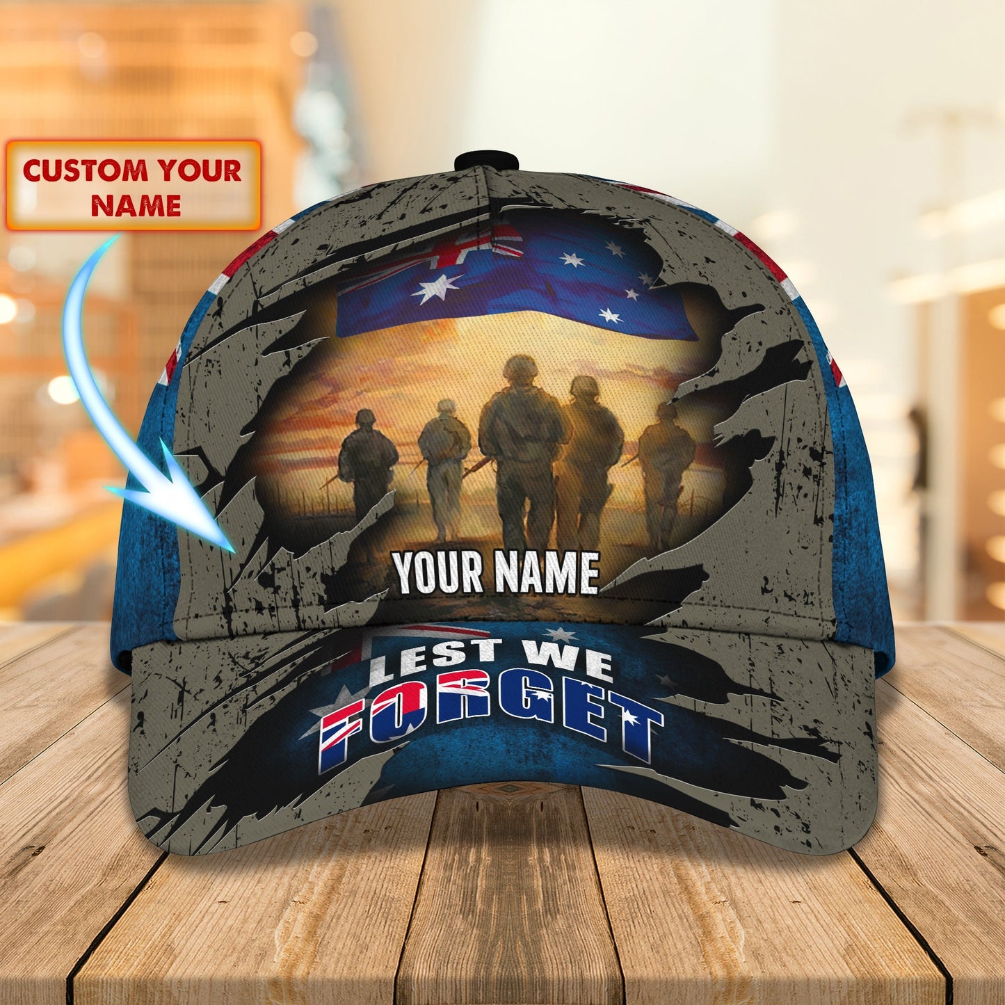 3D Classic Cap Lest We Forget Australian Veteran Personalized Name Cap 63 Lasfour CA2429