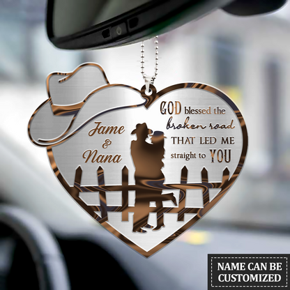 Couple Cowboy And Cowgirl God Blessed Personalized Ornament, Couple Car Hanging Ornament, Valentine Couple Ornament OO0013