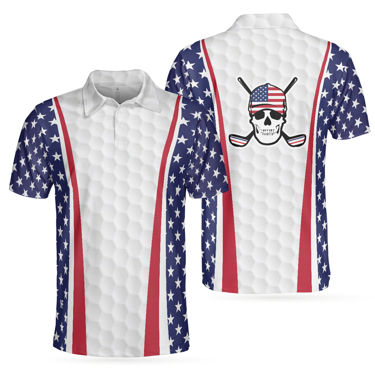 Patriotic Golf Texture Short Sleeve Skull USA Flag Golf Men Polo Shirt GO0032