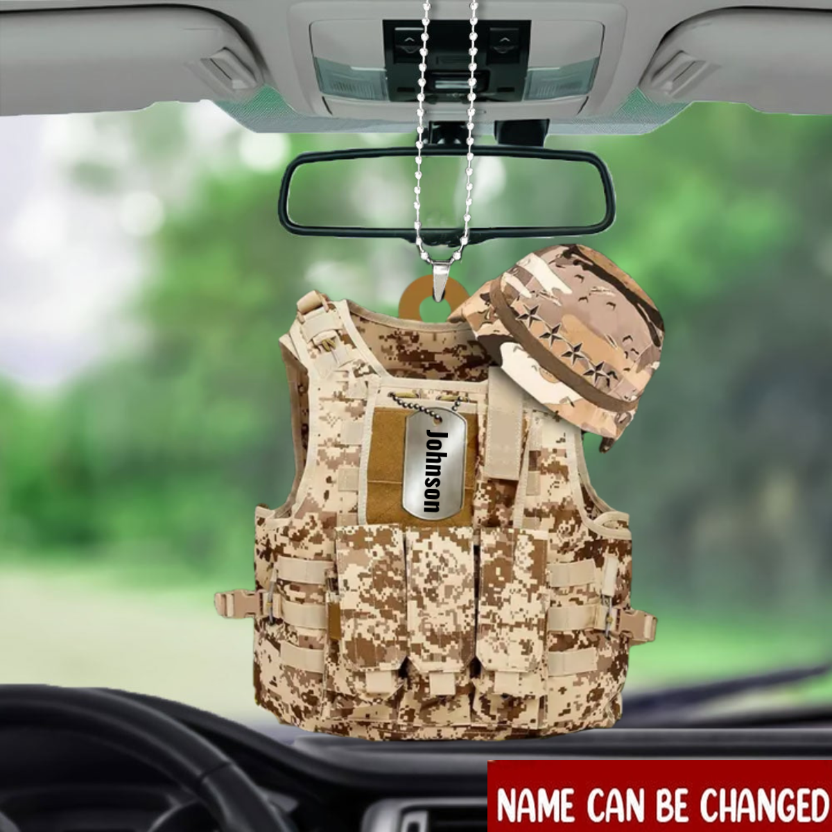 Personalized Flat Acrylic Car Hanging Ornament Military Uniform Vest & Hat OO0123