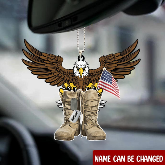 Personalized Acrylic Car Hanging Ornament Eagle With Military Boots OO0094