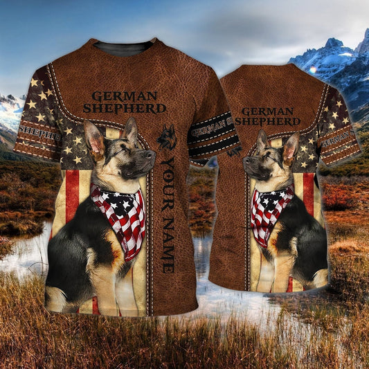 Custom Name 3D T Shirt For German Shepherd Lovers, Dog Shirt Leather Pattern TO1098