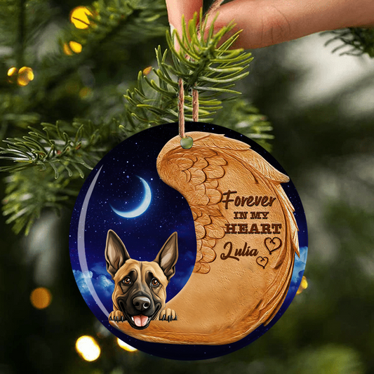 Personalized Belgian Malinois Christmas Forever In My Heart Wing Memorial, Gift for Dog Lovers Flat Ornament SO1125