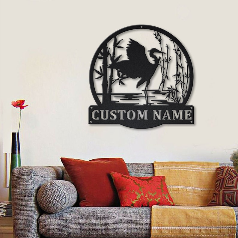 Cranes Bird Metal Sign LED Lights v5, Custom Crane Bird Metal Sign, Cr ...