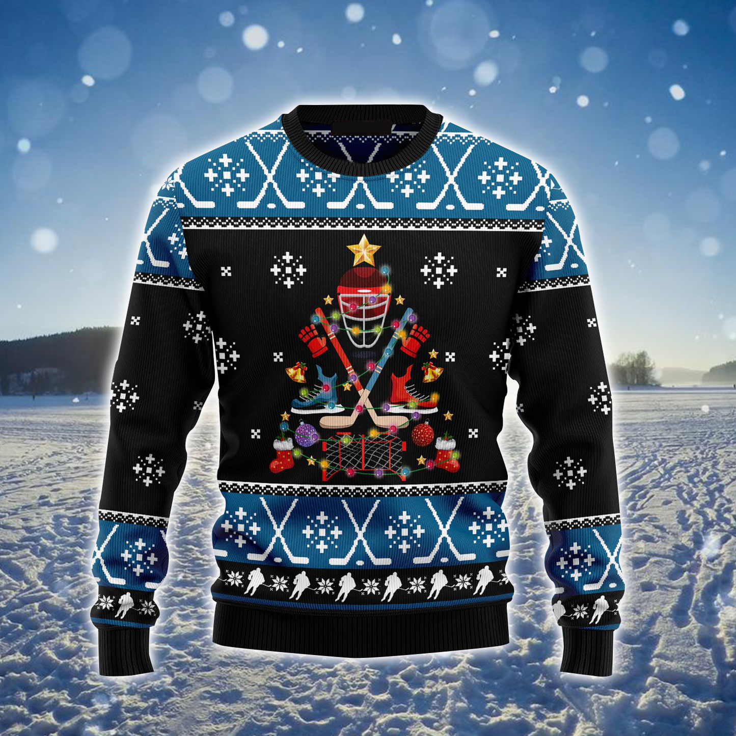 Hockey Ugly Sweater, Happy Hockeyday Ugly Christmas Black Ugly Sweater, Perfect Gift For Hockey Lovers SO0670