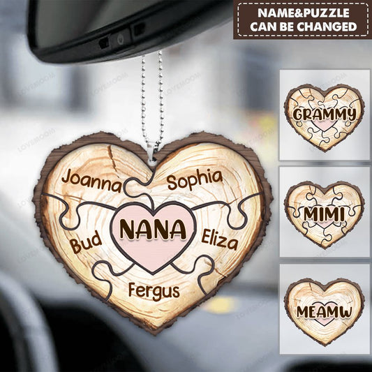 Personalized Grandma Heart Puzzle With Grandkids Hanging Ornament OO0980