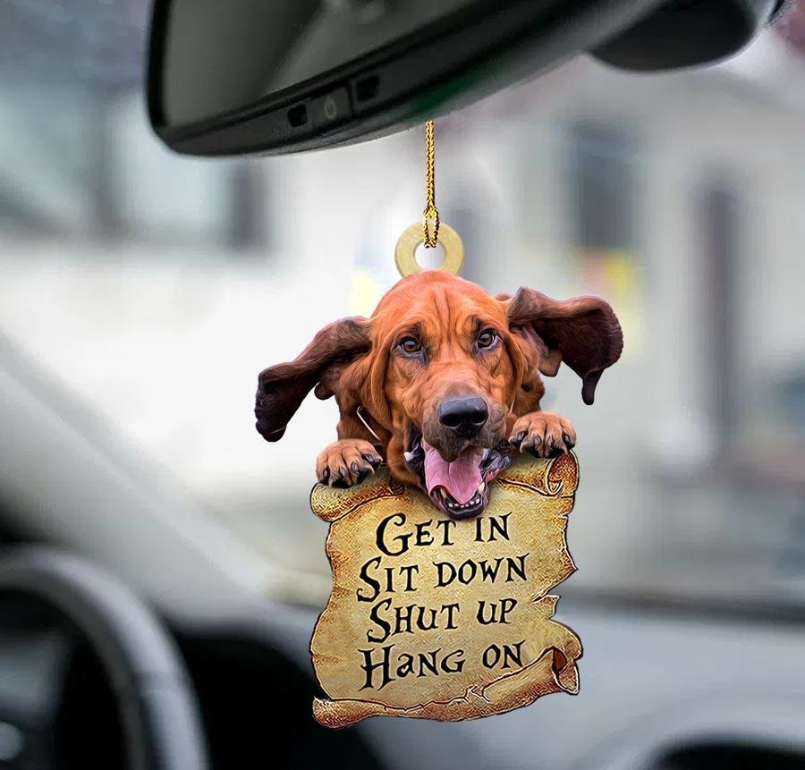 Bloodhound get in two sided ornament, dog car decoration for car OO0236