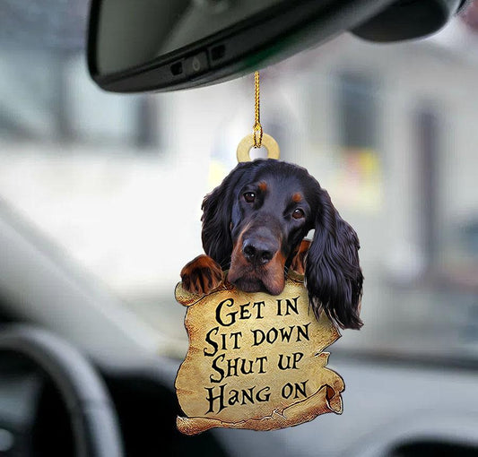 Gordon Setter get in two sided ornament, Black Dog Funny Car Hanging Ornaments OO0240