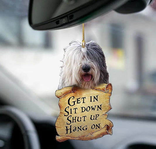 Old English Sheepdog get in two sided ornament, Dog ornament for her car OO0215