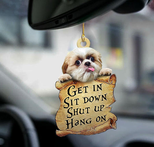 Shih tzu get in two sided ornament, Cute Dog Ornaments For Car SO1434