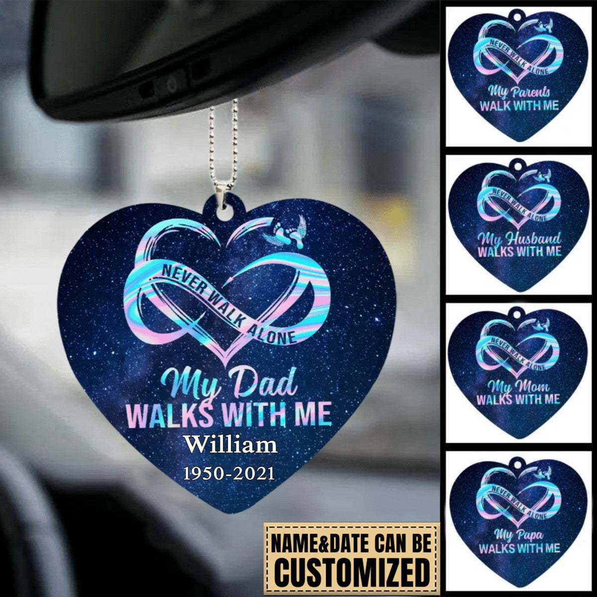 Personalized Family Never Walk Alone Heart Memorial Car Hanging Ornament OO0014