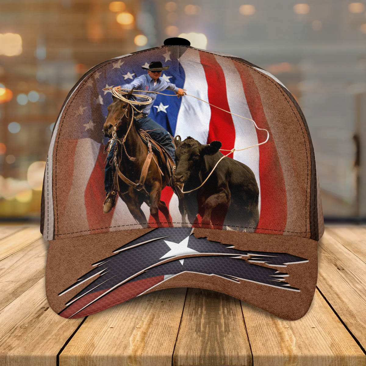 Texas Bull Riding American Flag Classic Cap CA0425