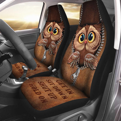 Get In Sit Down Shut Up Hold On Owl Seat Covers With Leather Pattern Print SO0311