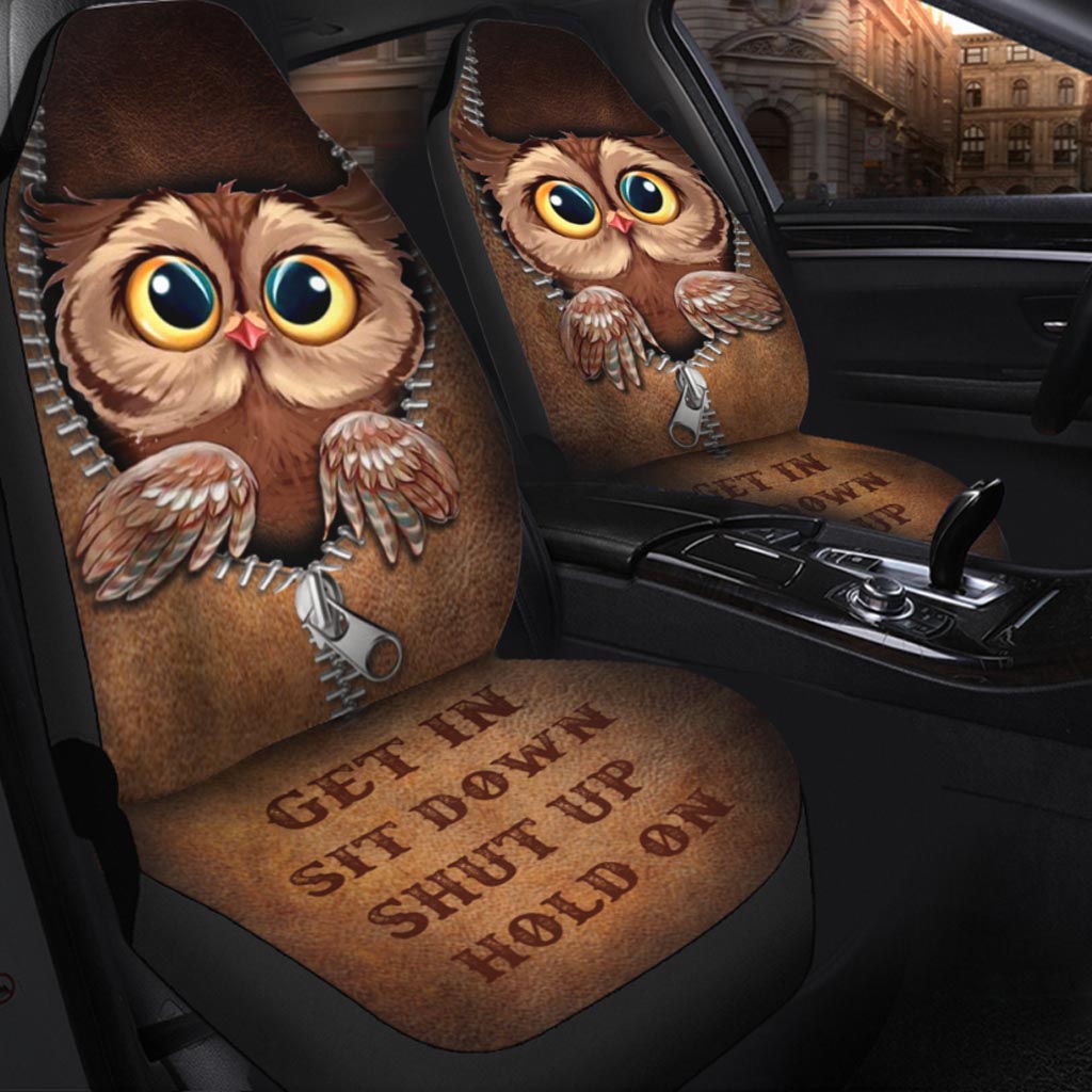 Get In Sit Down Shut Up Hold On Owl Seat Covers With Leather Pattern Print SO0311