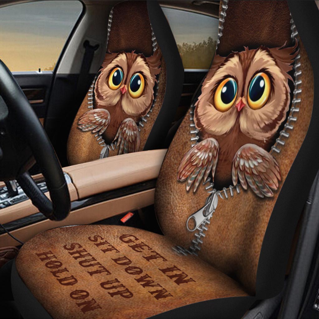 Get In Sit Down Shut Up Hold On Owl Seat Covers With Leather Pattern Print SO0311