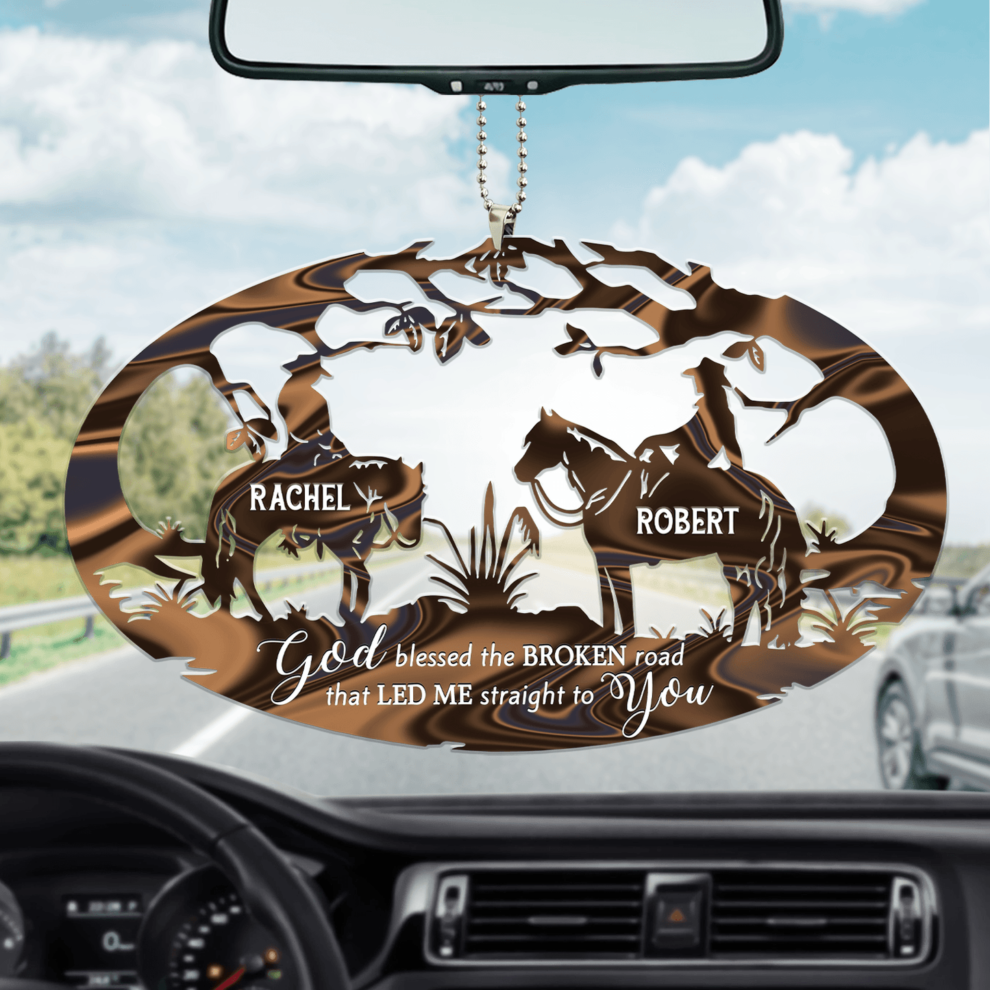 Couple Riding Horses God Blessed Personalized Car Ornament, Couple Ornaments OO0116