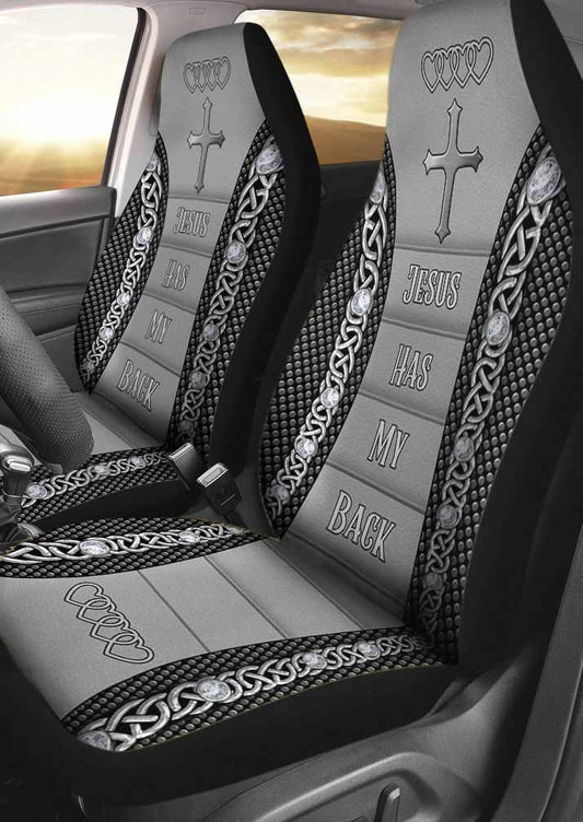 3D All Over Print On Front Car Seat Cover Jesus Has My Back Christian Seat Covers For Car Auto SO0078