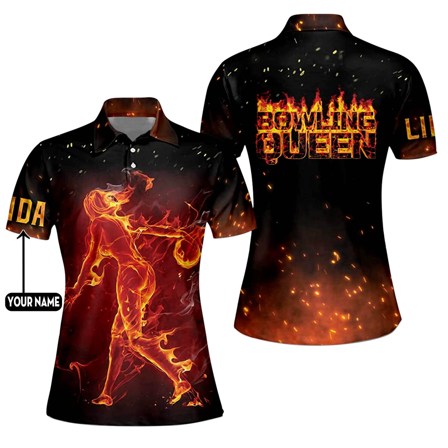 Custom Bowling Queen Polo Fire Shirt BW0007