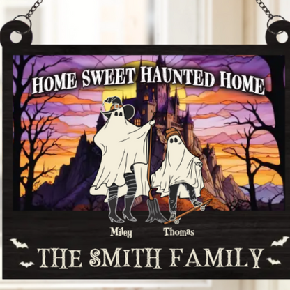 Home Sweet Haunted Home - Family Personalized Window Hanging Suncatcher - Halloween Gift For Family Members, Custom Spooky Suncatcher ON0006