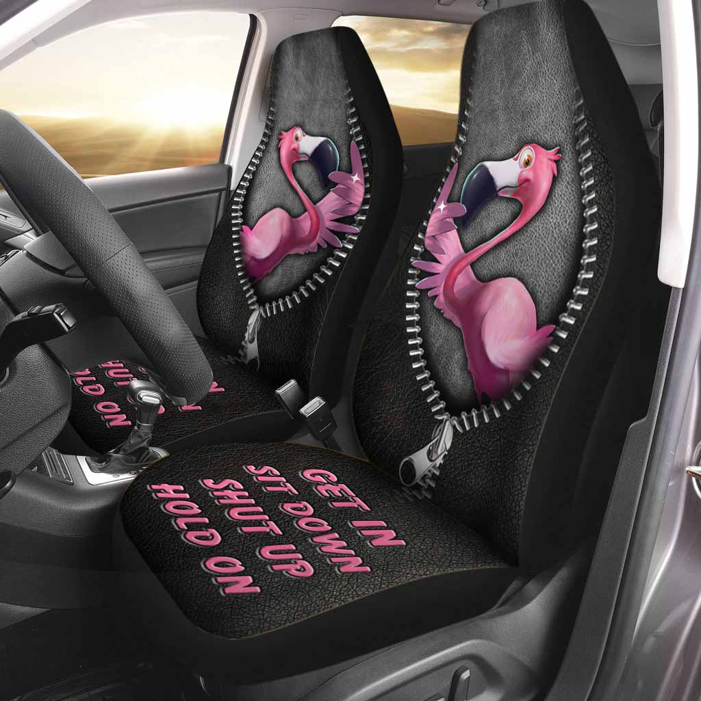 Get In Sit Down Shut Up Hold On - Flamingo Seat Covers With Leather Pattern Print SO0140