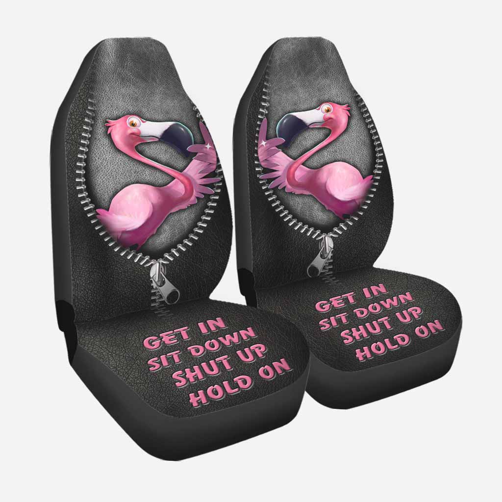 Get In Sit Down Shut Up Hold On - Flamingo Seat Covers With Leather Pattern Print SO0140