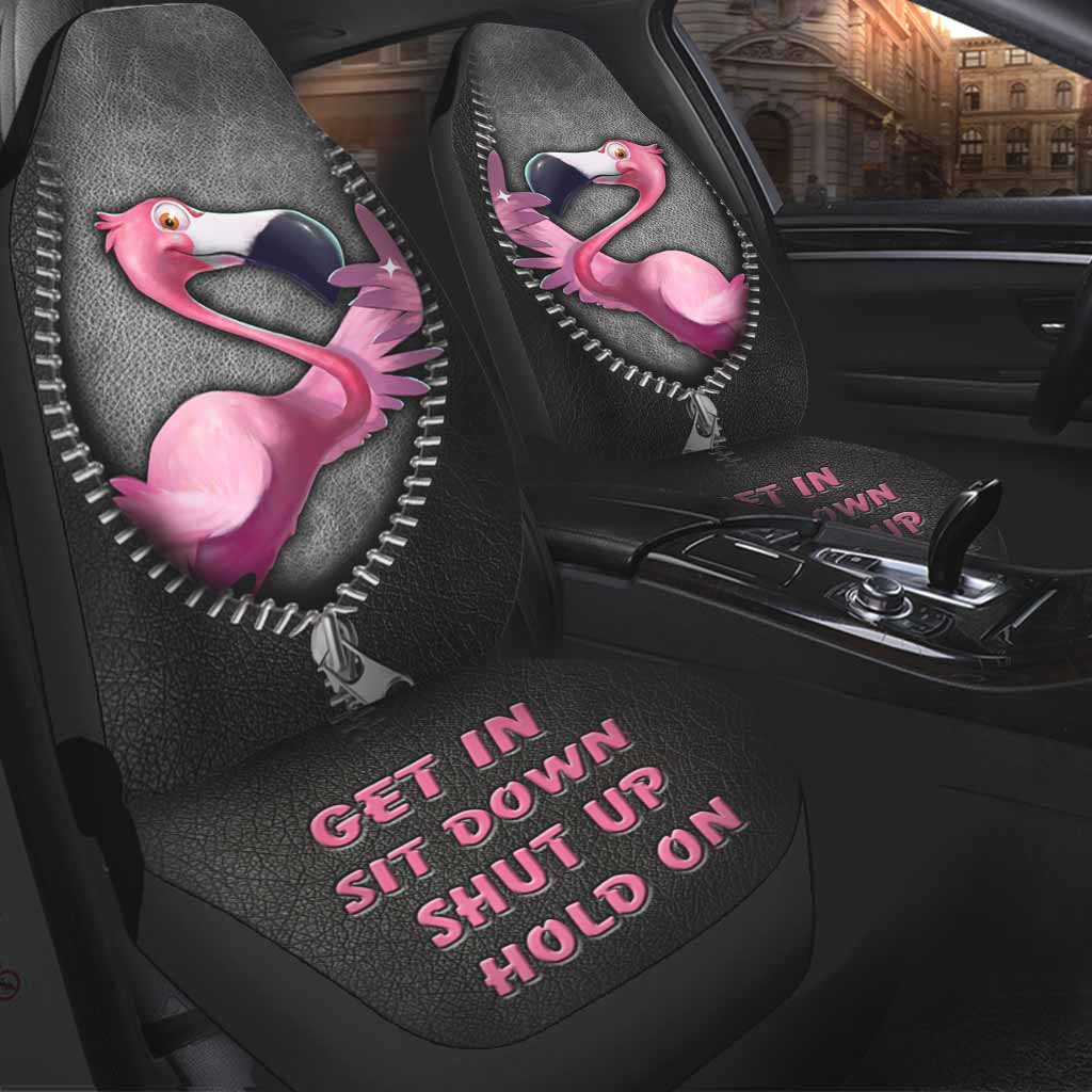 Get In Sit Down Shut Up Hold On - Flamingo Seat Covers With Leather Pattern Print SO0140